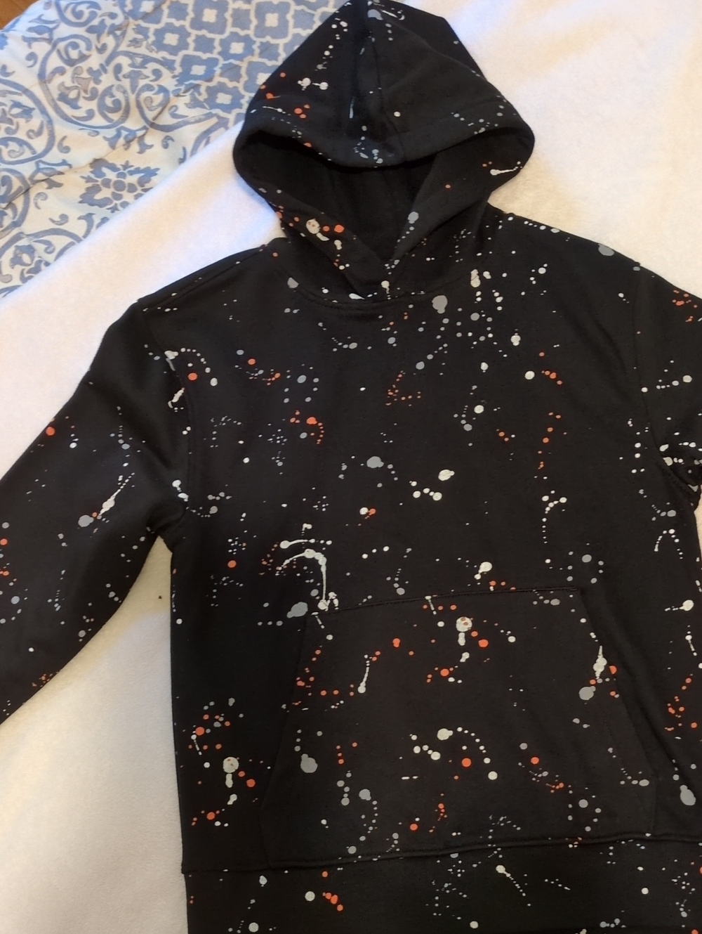 C&A Boys Black Hooded L/Sleeves Sweater with Paint-Splatter Print 10Y